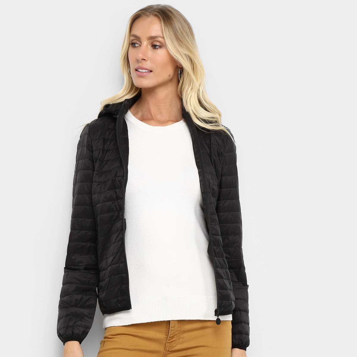 jaqueta puffer preta feminina